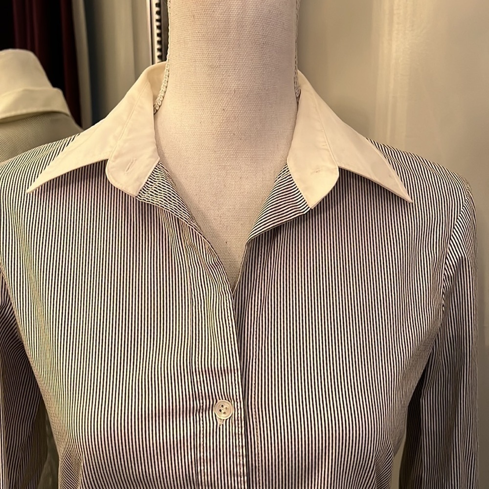 Theory Striped White Collar French Cuff Button Down Size Medium - Picture 2 of 11